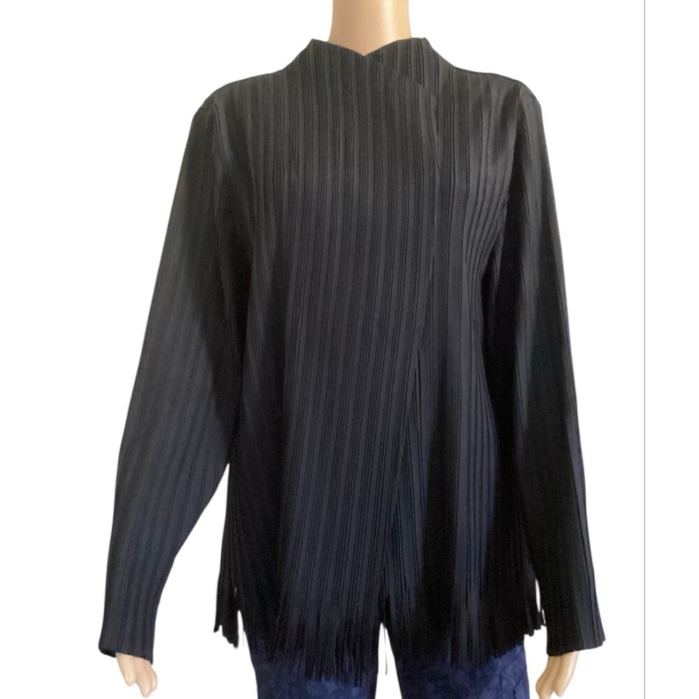 Chico's Travelers Collection Fringe Pleated Jacket black - Picture 1 of 6